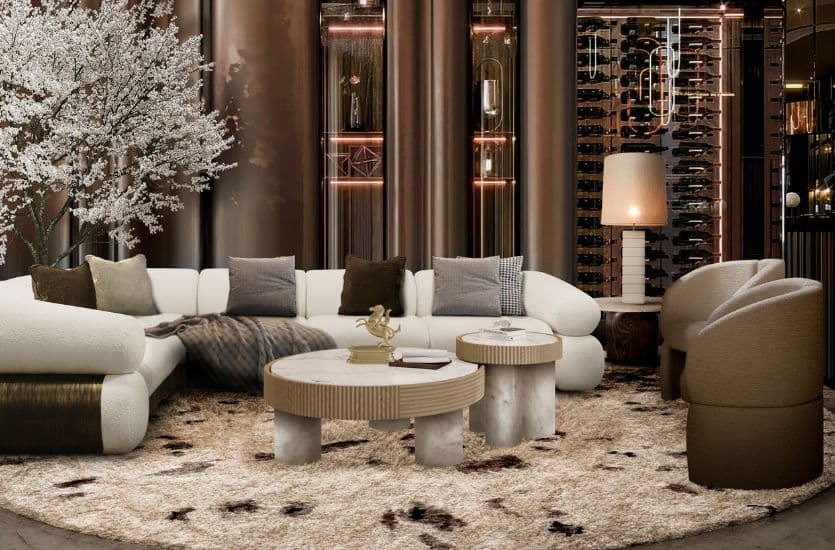 Minimalistisches Luxus-Wohnzimmer mit hochwertigen Möbeln